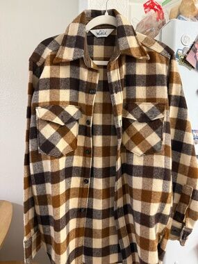 Vintage 70s Woolrich Heavy Thick Wool Plaid Brown  Jacket L 1970s